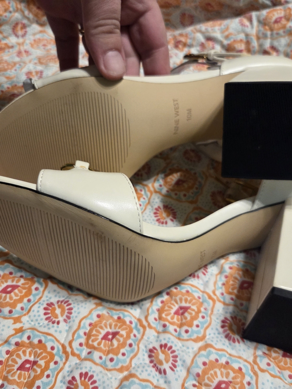 Nine West White Slide Sandals with Gold Chain Accent - Picture 4 of 5